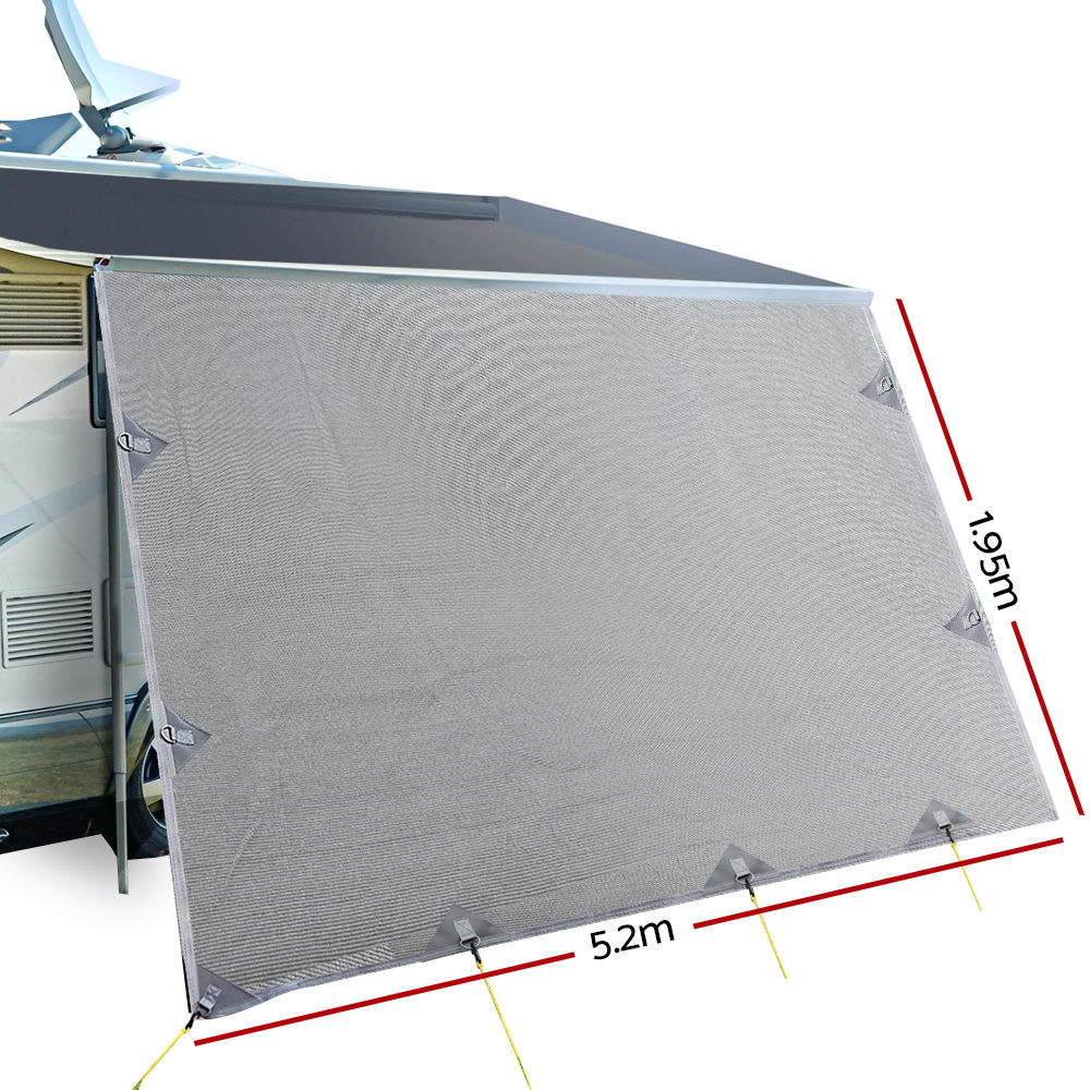 Caravan Privacy Screen Roll Out Awning 5.2x1.95m End Wall Side Sun Shade Grey by Weisshorn Online | Durable & Reliable - Image 2