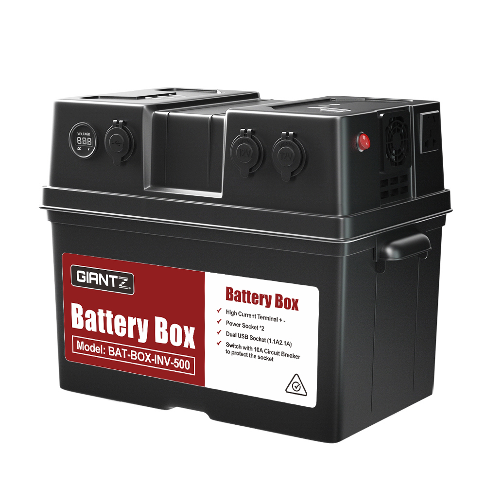 Battery Box 500W Inverter Deep Cycle Battery Portable Caravan Camping USB by Giantz