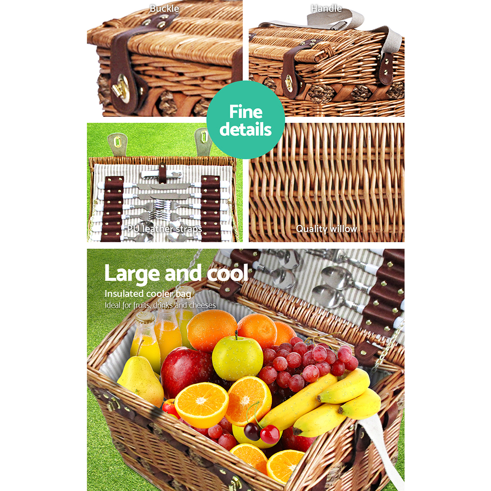 4 Person Picnic Basket Set Storage Blanket by Alfresco Online | Durable & Reliable - Image 4