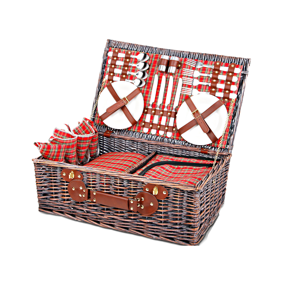 4 Person Picnic Basket Set Insulated Blanket Bag Red by Alfresco Online | Durable & Reliable - Image 3