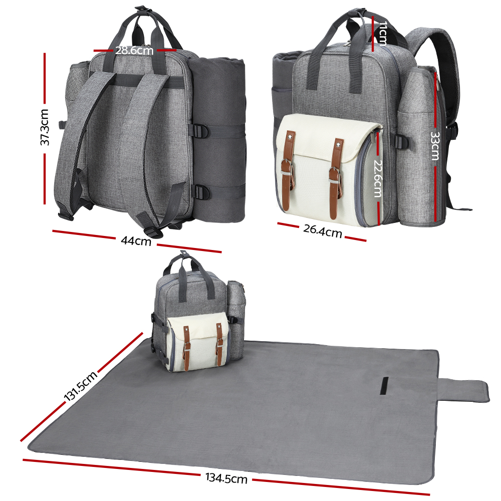 4 Person Picnic Basket Set Backpack Bag Insulated Grey by Alfresco Online | Durable & Reliable - Image 2