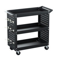 3-tier Tool Cart Storage Trolley Workshop Garage Pegboard Hooks Black by Giantz