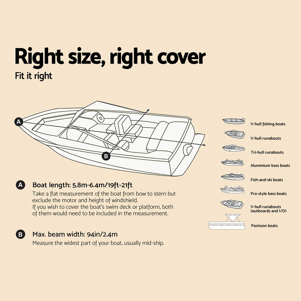 Heavy-Duty Boat Cover | Waterproof & UV Resistant 19-21ft Trailerable Jumbo Marine Grade Heavy Duty Grey by Seamanship - Image 2