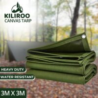 3x3m Heavy Duty Waterproof Sun Blocked Dustproof Canvas Tarp Army Green by KILIROO