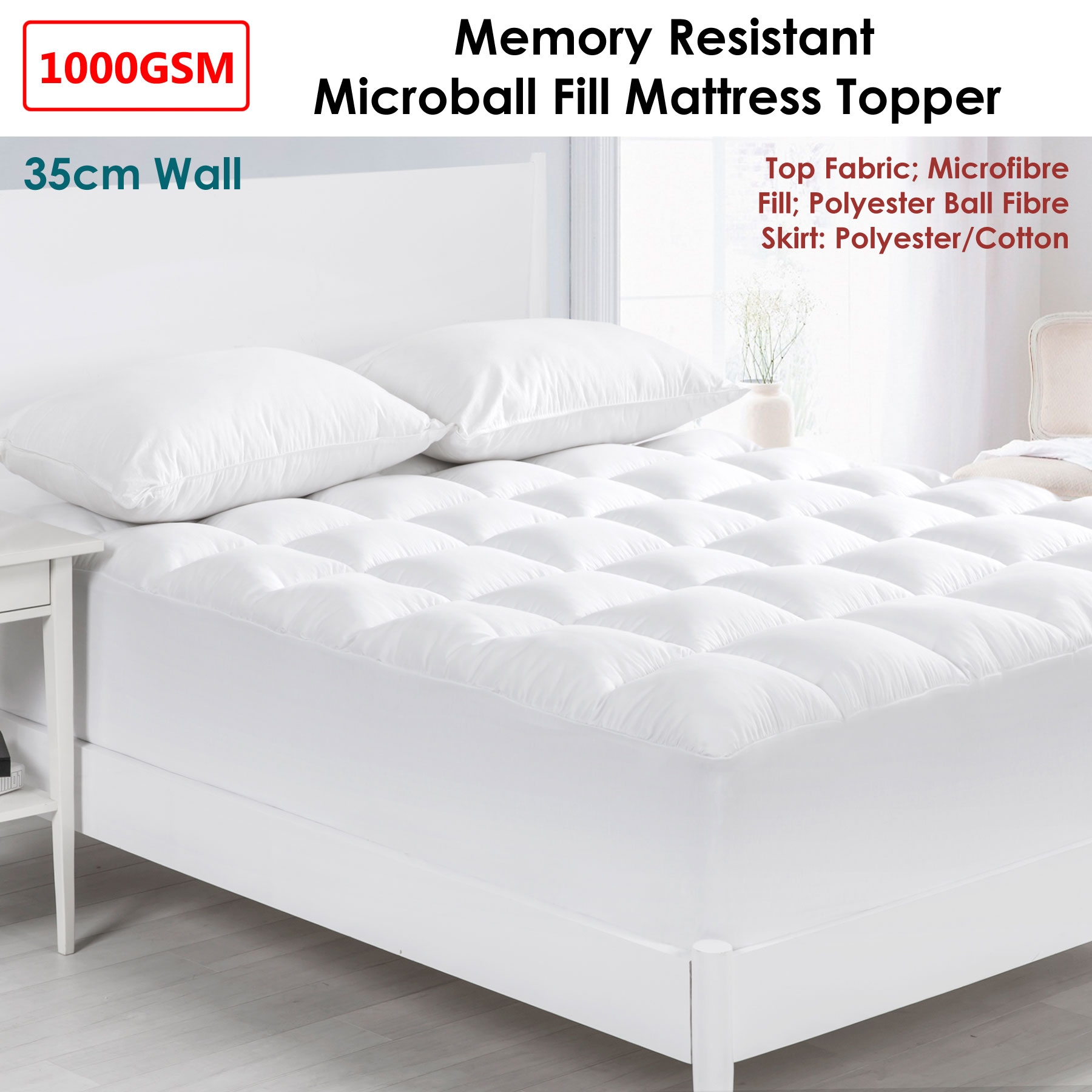 1000GSM Memory Resistant Microball Fill Mattress Topper Double by Cloudland Online | Durable & Reliable - Image 2