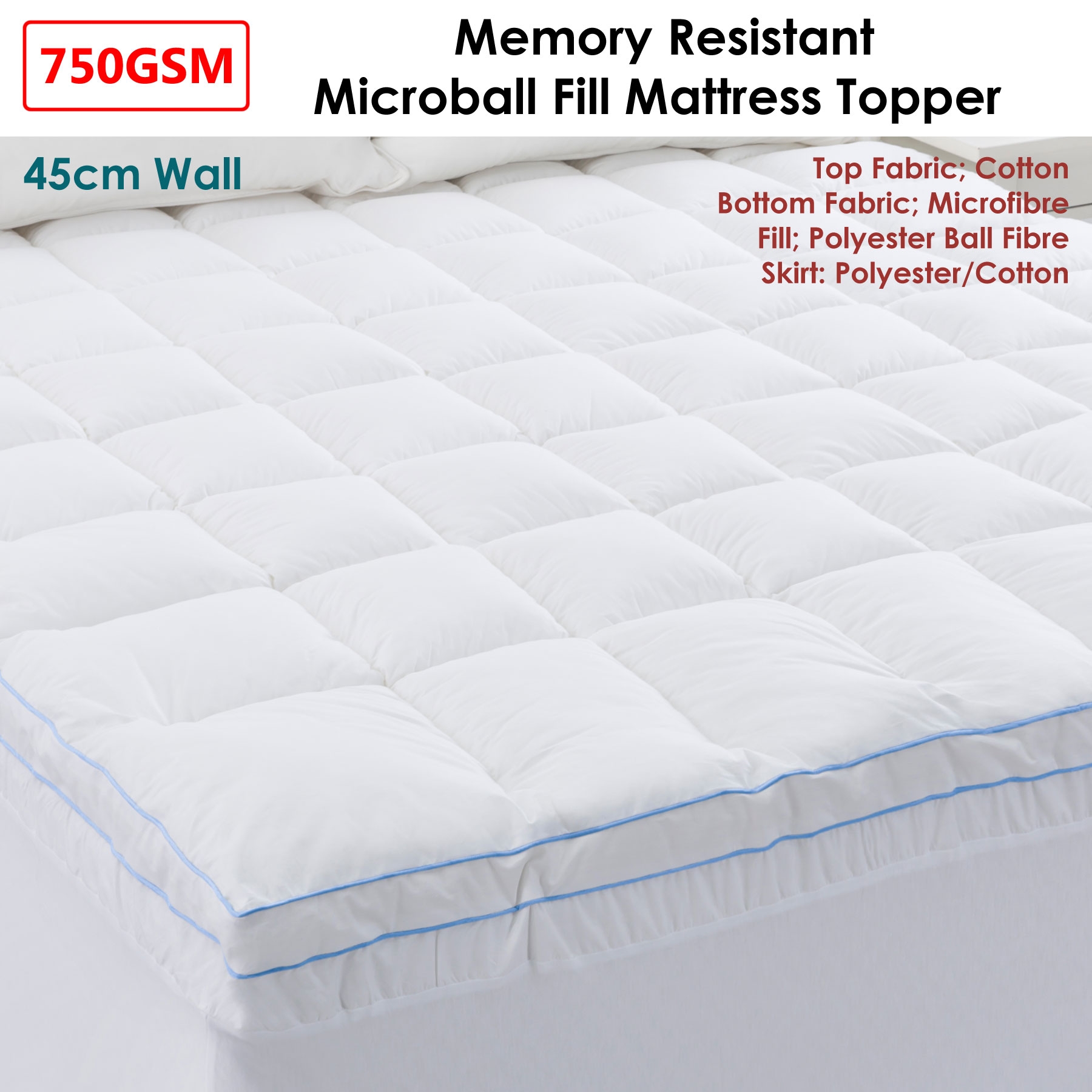 750GSM Memory Resistant Microball Fill Mattress Topper Super King by Cloudland Online | Durable & Reliable - Image 2