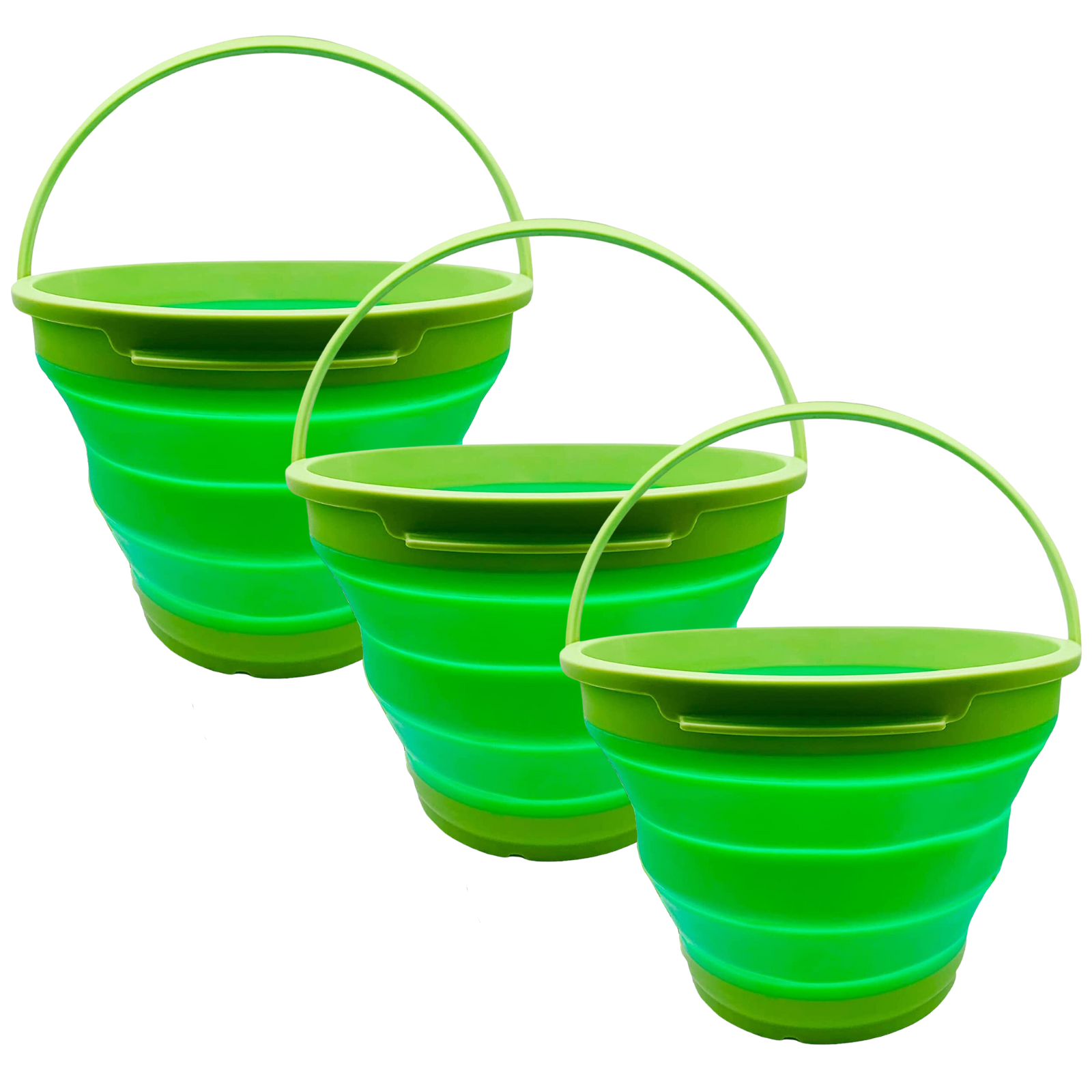 3x 7L Foldable Collapsible Silicone Bucket For Hiking/camping/fishing - Green by Br Home